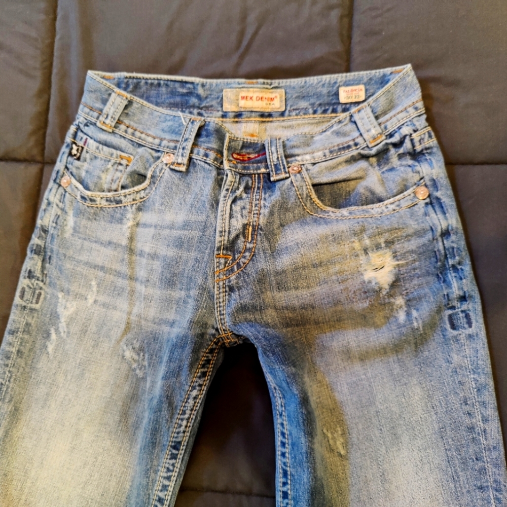 😍MEK DENIM "VALENCIA" BOOT CUT JEANS -32×30 -Low Rise -Button Fly